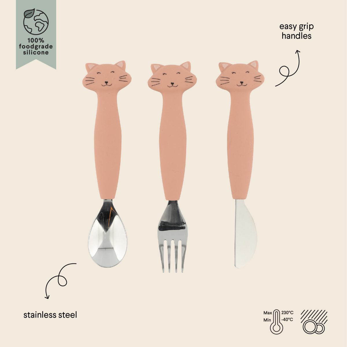 set 3 cubiertos mr.cat gato trixie