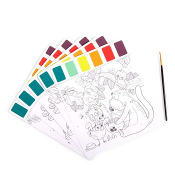 10 ilustraciones con paleta de colores acuarela y pincel, de la colección Dans la Jungle deMoulin Roty